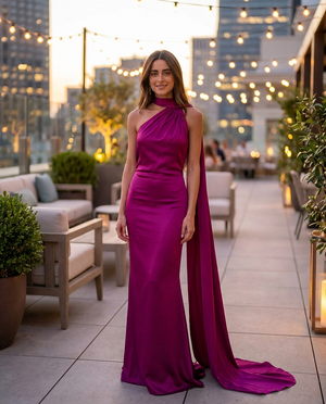 Aurélie Backless Satin Scarf Cocktail Dress