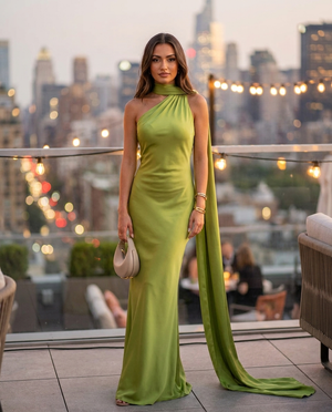 Aurélie Backless Satin Scarf Cocktail Dress