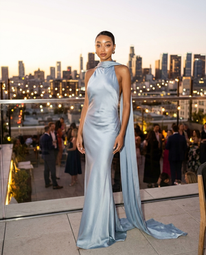 Aurélie Backless Satin Scarf Cocktail Dress