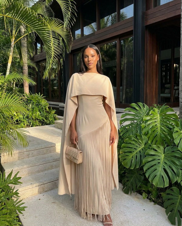 Vivienne Cape Fringe Maxi Gown