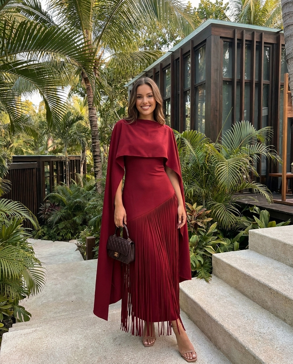 Vivienne Cape Fringe Maxi Gown