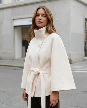 Élodie Belted High Neck Cape Jacket