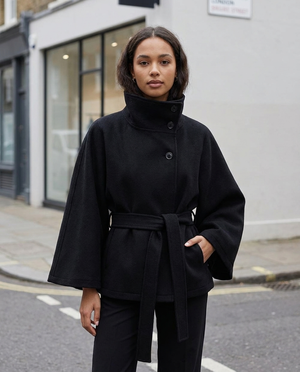 Élodie Belted High Neck Cape Jacket