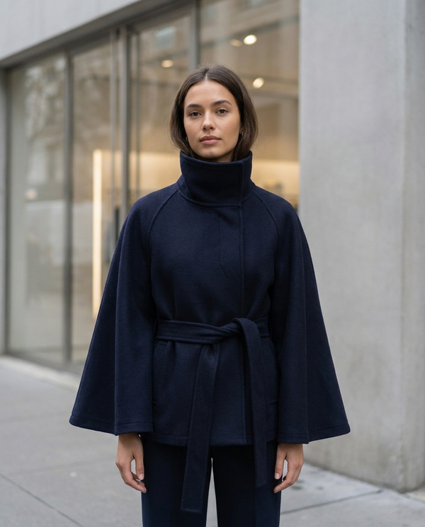 Élodie Belted High Neck Cape Jacket