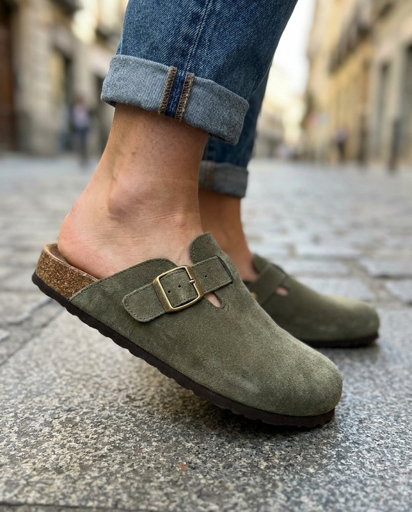 Noëlle Suede Buckle Clog