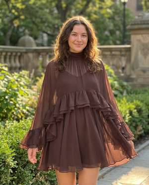Séraphine Chiffon Ruffle Mock Neck Dress