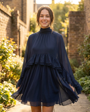 Séraphine Chiffon Ruffle Mock Neck Dress