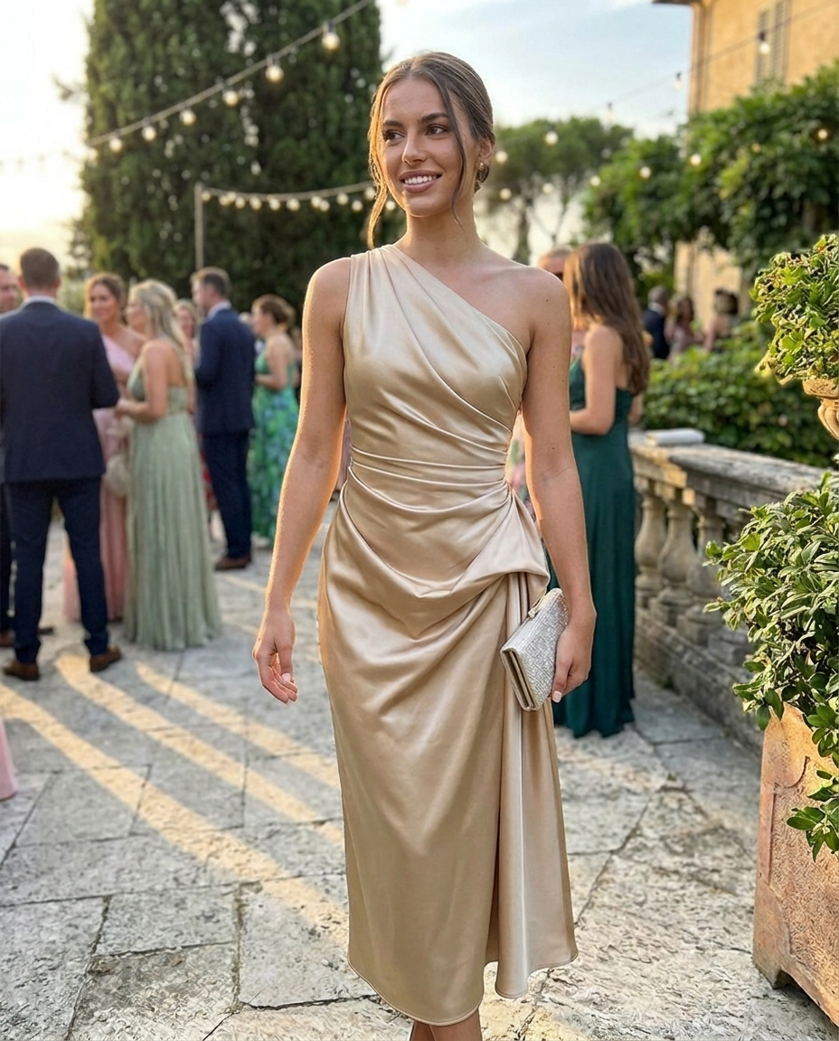 Aurore One-Shoulder Ruched Midi Dress