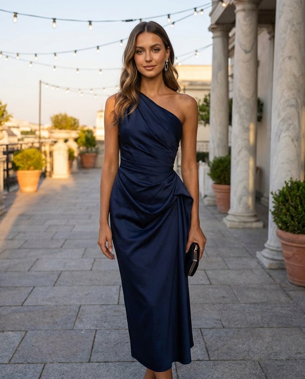 Aurore One-Shoulder Ruched Midi Dress