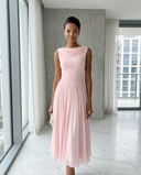 Odette Draped Neck Pleated Midi Dress