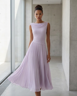 Odette Draped Neck Pleated Midi Dress