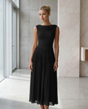 Odette Draped Neck Pleated Midi Dress