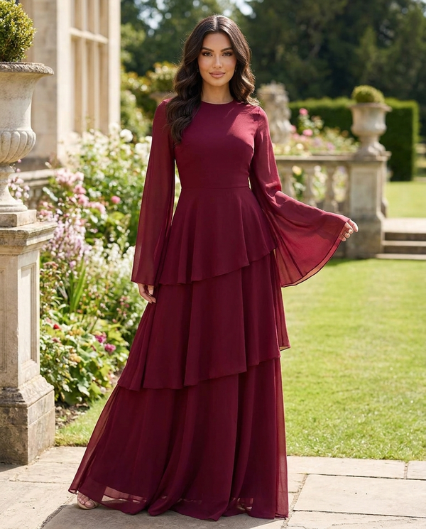 Delphine Tiered Bell Sleeve Maxi Dress