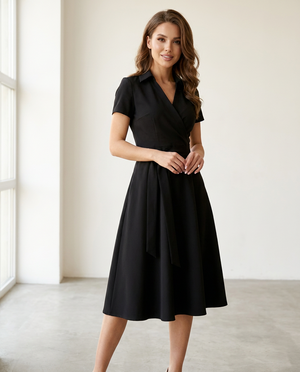 Madeleine Collared Wrap Midi Dress