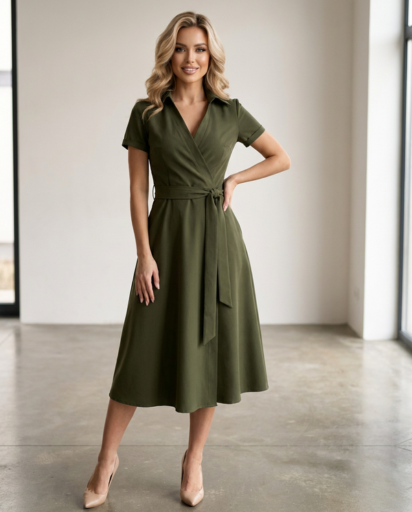 Madeleine Collared Wrap Midi Dress