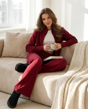 Solange Ribbed Zip-Up Cardigan & Wide-Leg Trouser Co-Ord Set