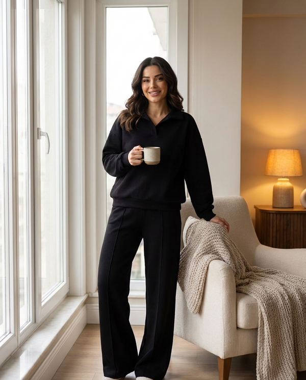 Marguerite Collared Sweatshirt & Wide-Leg Trouser Co-Ord Set