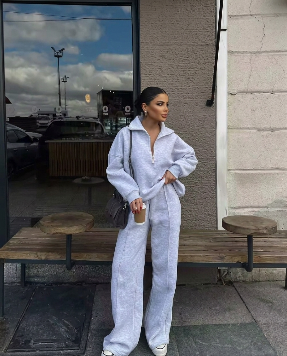 Marguerite Collared Sweatshirt & Wide-Leg Trouser Co-Ord Set