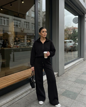 Marguerite Collared Sweatshirt & Wide-Leg Trouser Co-Ord Set
