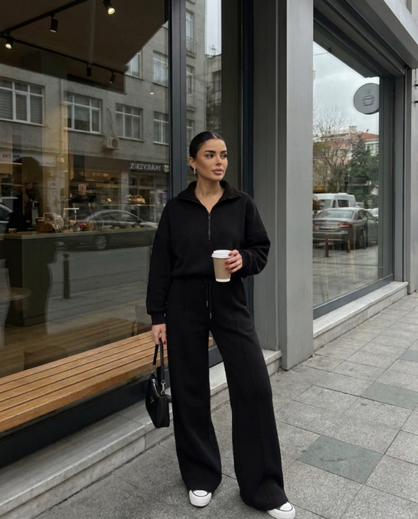 Marguerite Collared Sweatshirt & Wide-Leg Trouser Co-Ord Set