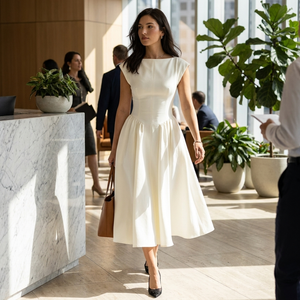 Simone Structured Cap Sleeve Midi Dress