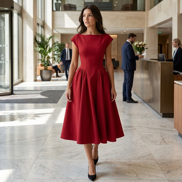 Simone Structured Cap Sleeve Midi Dress