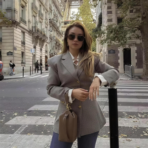 Isabelle Houndstooth Shoulder Pad Blazer