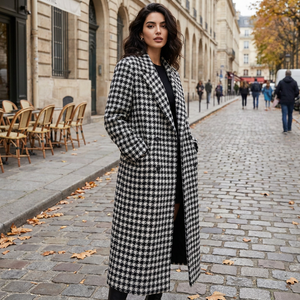 Noëlle Houndstooth Relaxed Lapel Wool Coat