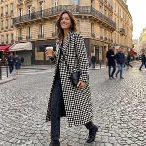Noëlle Houndstooth Relaxed Lapel Wool Coat