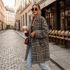 Chantal Double-Breasted Houndstooth Wool Coat