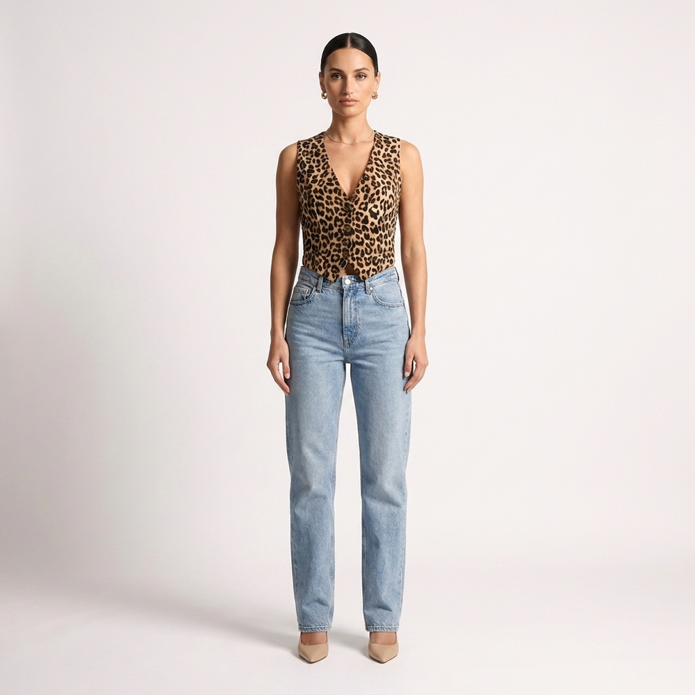 Léone Leopard Print V-Neck Vest