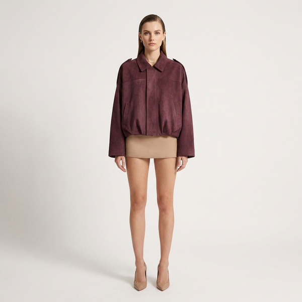 Gaby Cropped Suede Bomber Jacket