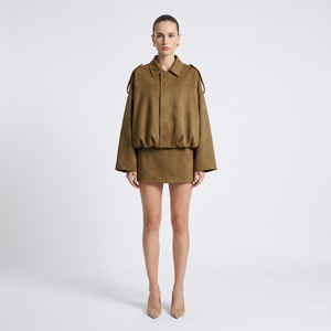 Gaby Cropped Suede Bomber Jacket