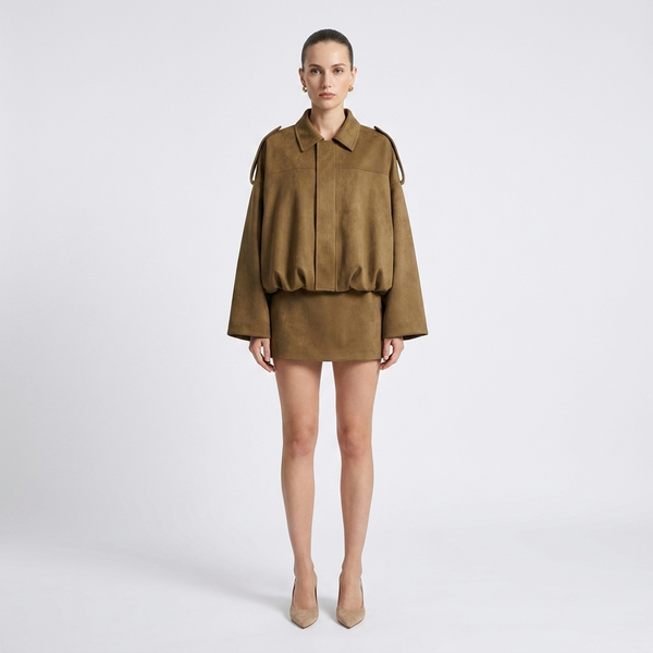 Gaby Cropped Suede Bomber Jacket