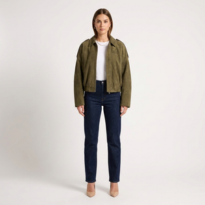 Gaby Cropped Suede Bomber Jacket