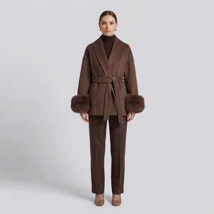 Vivienne Fox Fur Trim Elegant Wool Short Coat