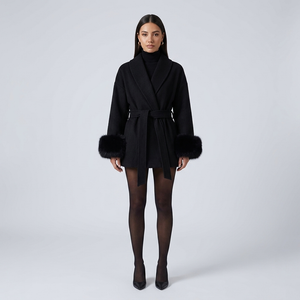 Vivienne Fox Fur Trim Elegant Wool Short Coat