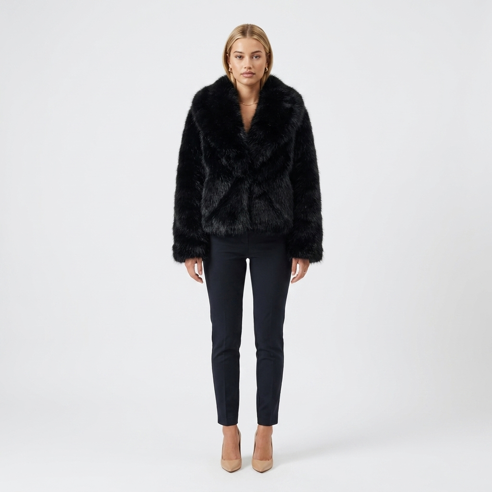 Amélie Shawl Collar Faux Fox Fur Short Coat