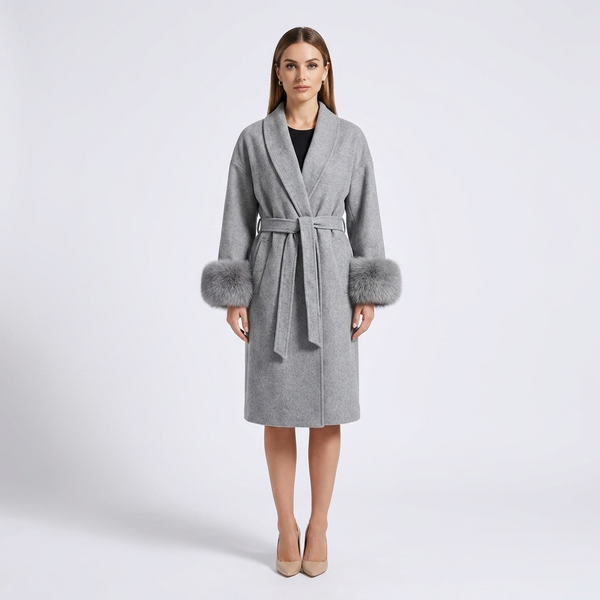 Vivienne Fox Fur Trim Elegant Wool Long Coat