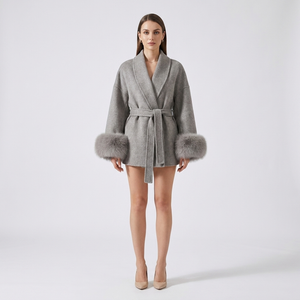 Vivienne Fox Fur Trim Elegant Wool Short Coat
