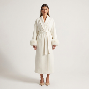 Vivienne Fox Fur Trim Elegant Wool Long Coat