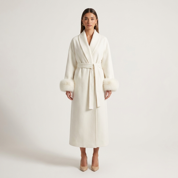 Vivienne Fox Fur Trim Elegant Wool Long Coat