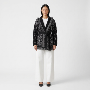 Camille Tassel Jacquard V-Neck Knit Cardigan