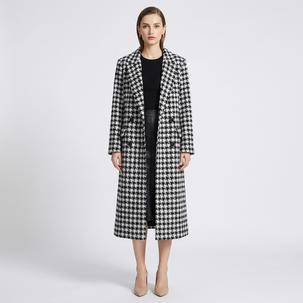 Noëlle Houndstooth Relaxed Lapel Wool Coat