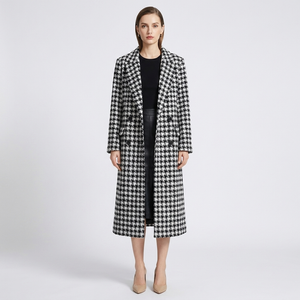 Noëlle Houndstooth Relaxed Lapel Wool Coat