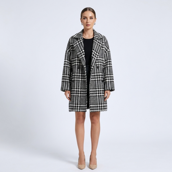 Chantal Double-Breasted Houndstooth Wool Coat