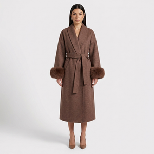 Vivienne Fox Fur Trim Elegant Wool Long Coat