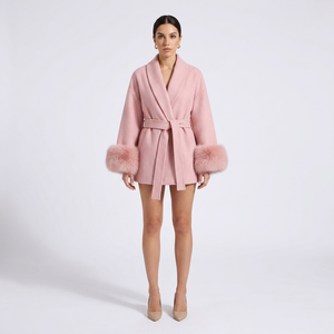 Vivienne Fox Fur Trim Elegant Wool Short Coat