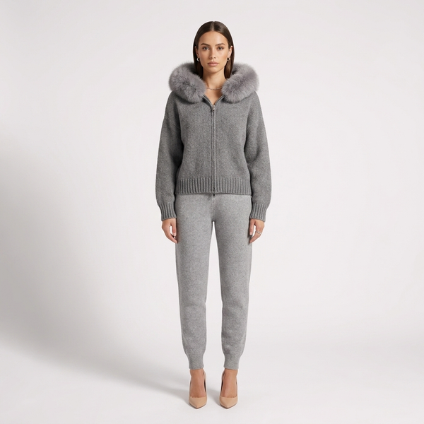 Flore Faux Fur Hood Knit Cardigan Jacket