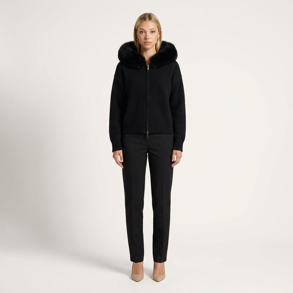 Flore Faux Fur Hood Knit Cardigan Jacket